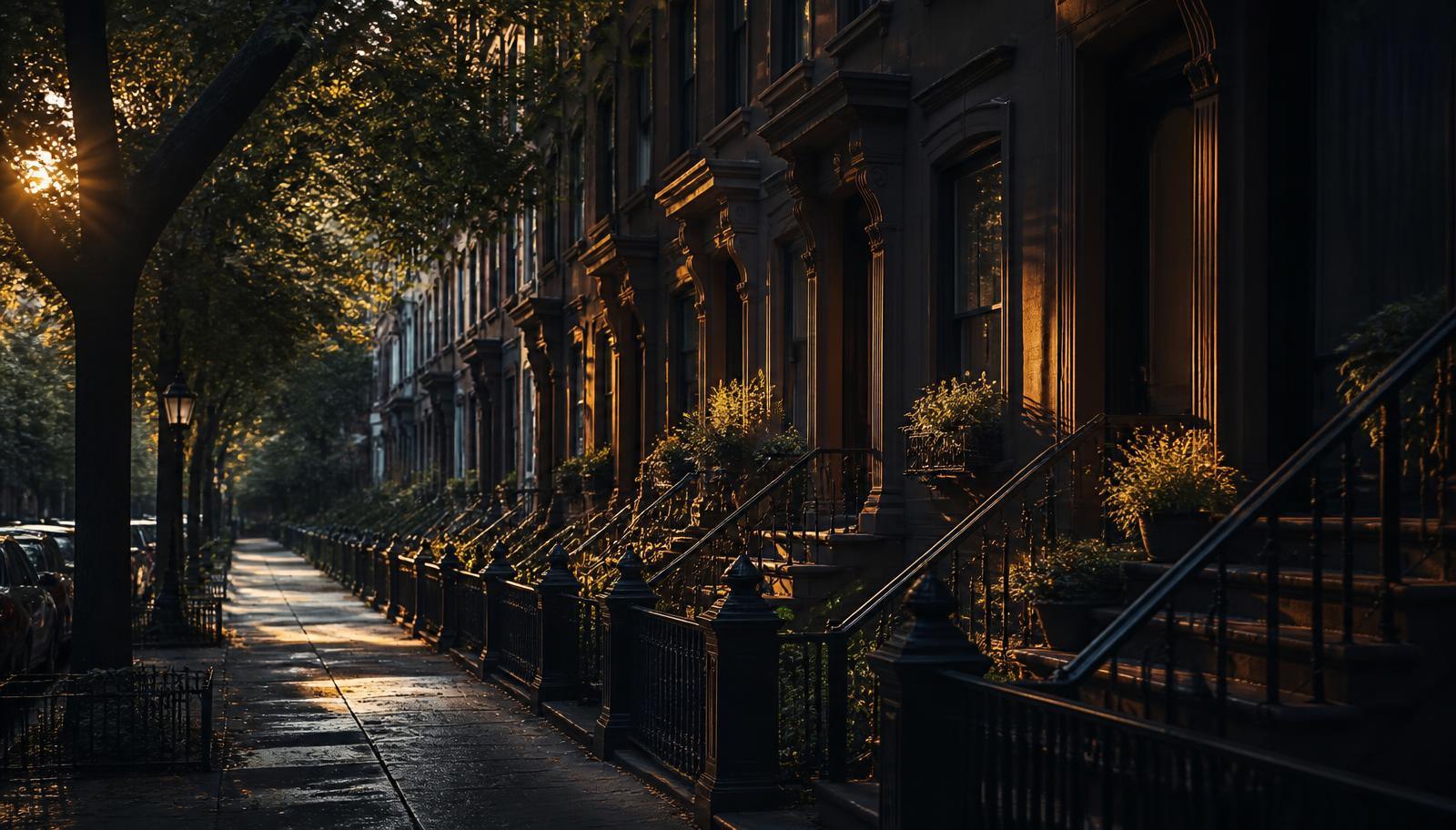 Brooklyn brownstone street on a quiet morning